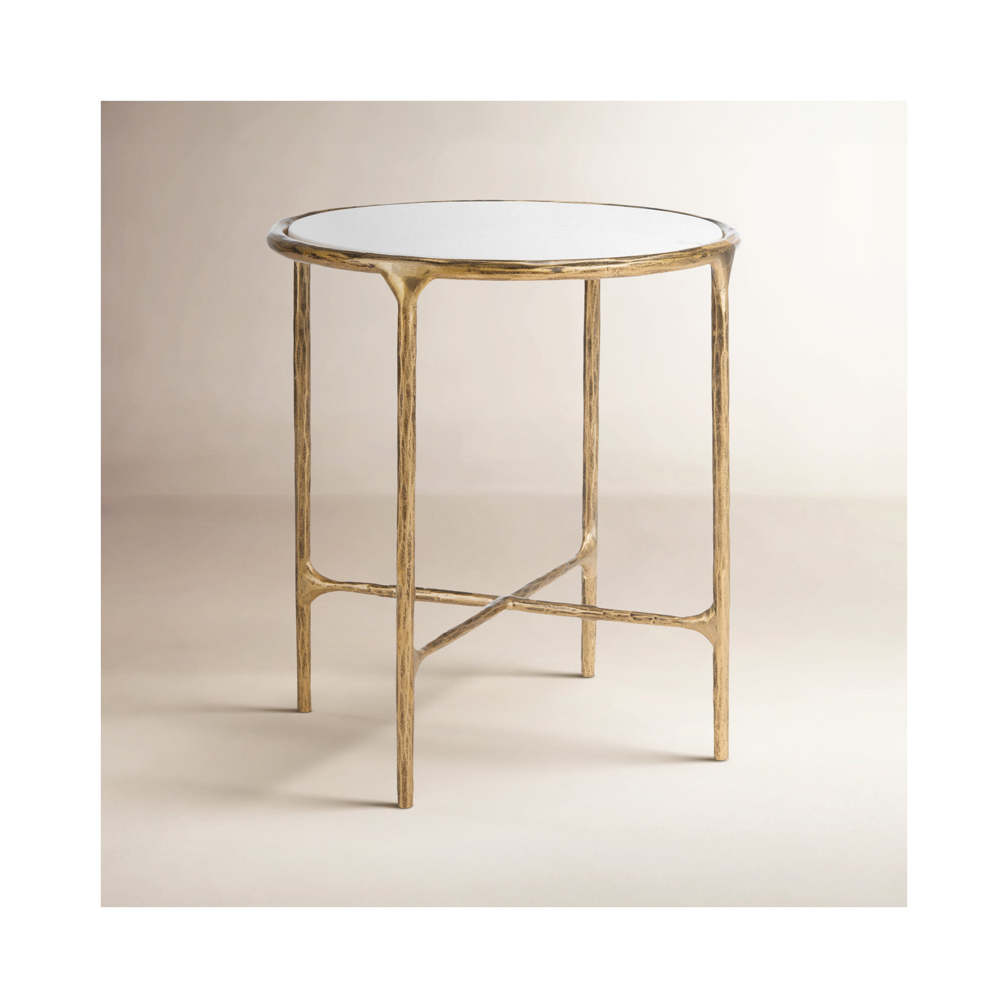 Evelynn End Table, White Marble, Brass