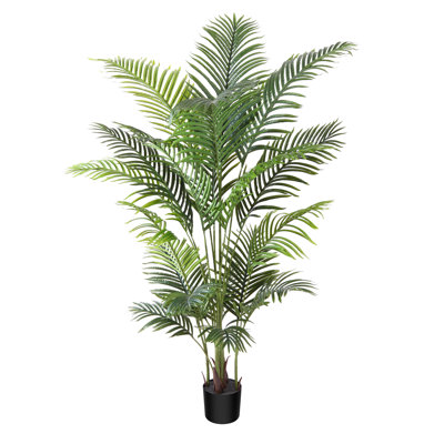 Palmier artificiel Adcock en pot noir, plante de palmier Areca vert résistant aux rayons UV pour la décoration intérieure et extérieure