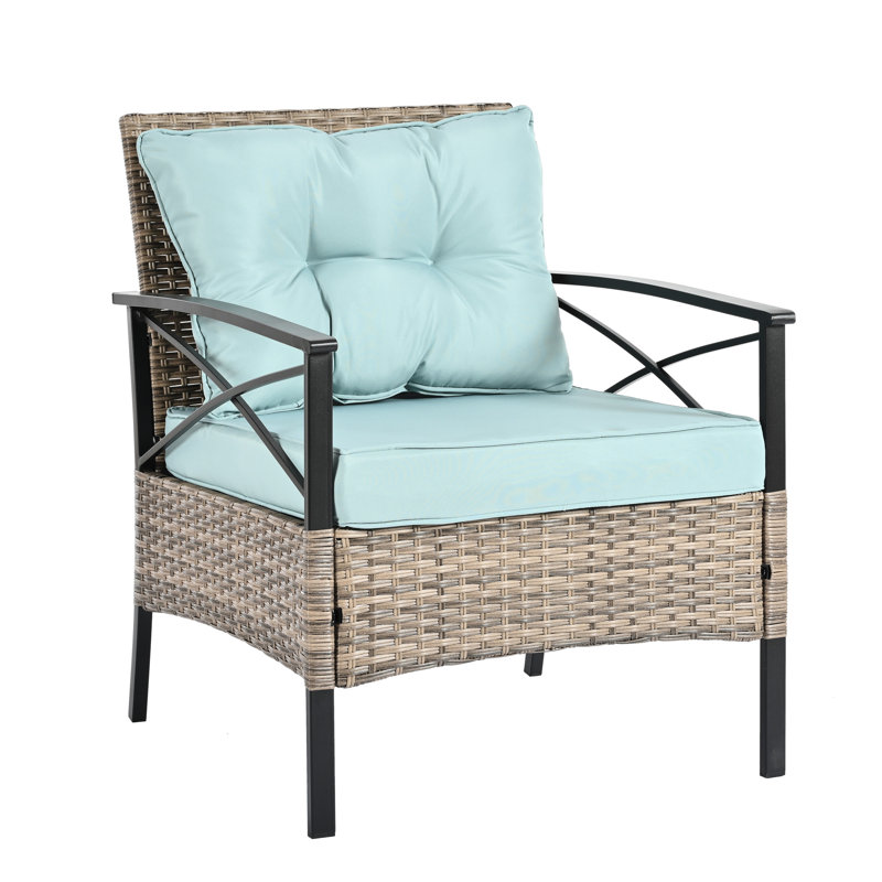 Mobilier de patio saisonnier: 4 pe avec table d'extérieur en métal noir: 4 et coussins