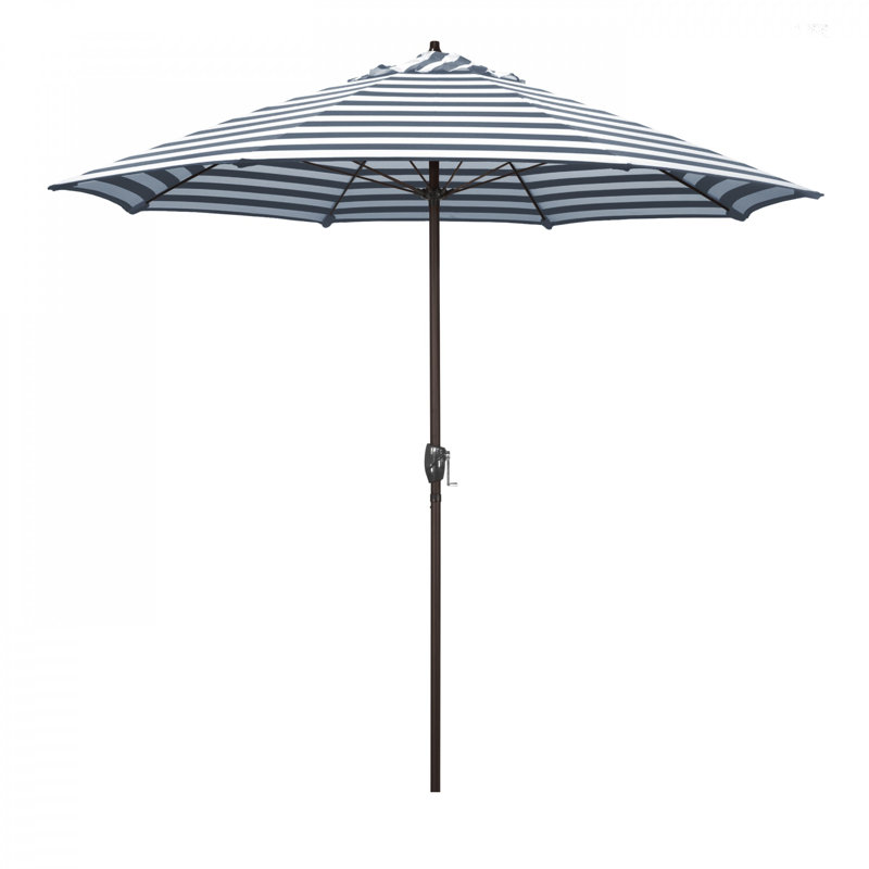 Parasol de marché 9 pi Mika Singh, Rayure Cabana bleu marine / blanche
