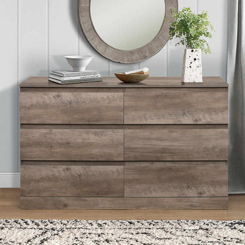 Commode horizontale à 6 tiroirs, Chêne gris