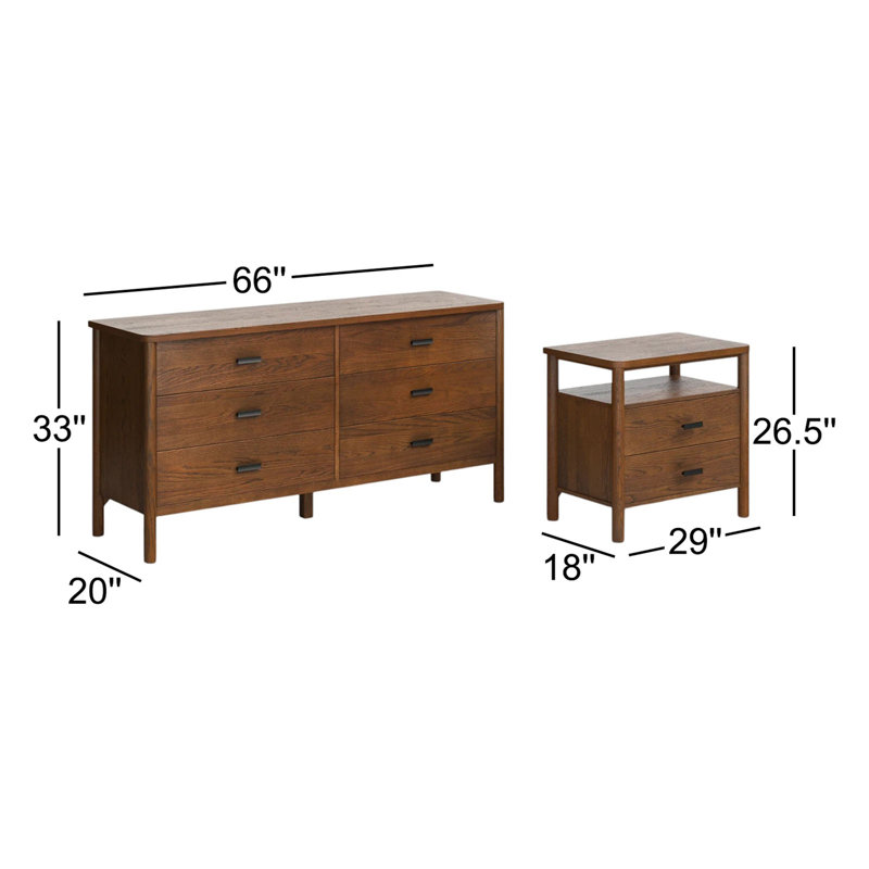 Ensemble de chambre à coucher 2 pièces Kaplan, Chêne moyen