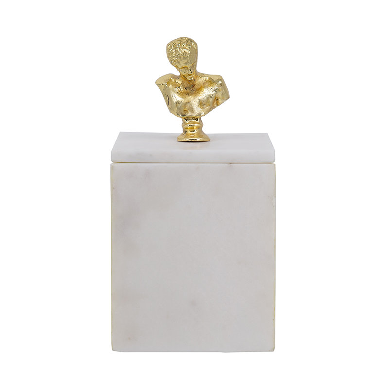 Marble Decorative Box - 4x4x8" - White