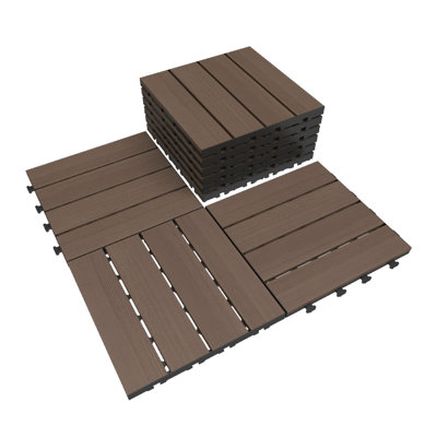 Durable Outdoor Deck Tiles, 44 Pcs Hdpe Wood Grain, Modern Patio Flooring