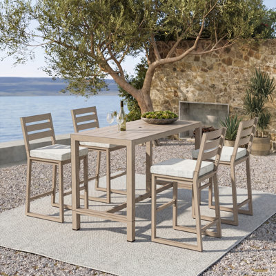 Winston Patio Aluminum 4 Person Bar Set With 2-In-1 Convertible High Bar Table And Bar Stools