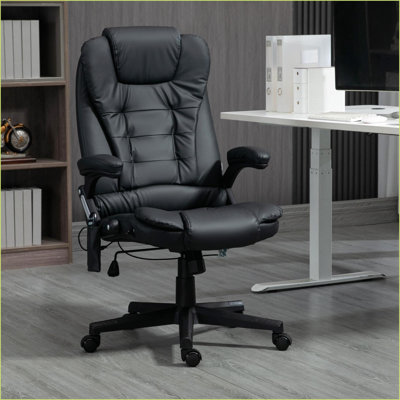 Fauteuil de massage à haut dossier avec vibration à 6 points HOMcom Chauffage lombaire | Inclinaison 120 ° | Cuir PU noir