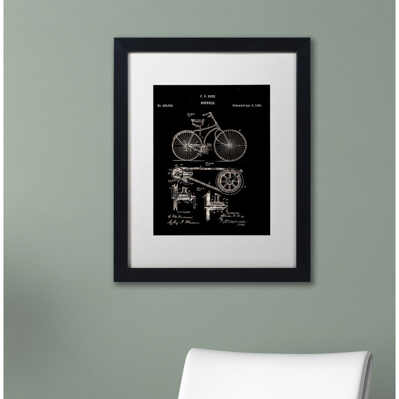 « bicycle brevet 1890 », impression encadrée sur toile noire sur toile, H 20 po x l 16 po x P 0,5 po