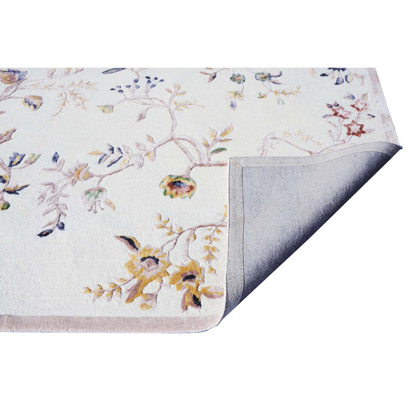 Tapis rectangulaire en laine / viscose noué à la main ivoire / rose / bleu / brun, Rectangulaire 8 pi x 11 pi