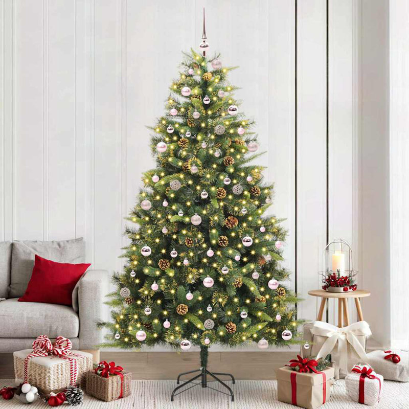 Artificial Hinged Christmas Tree with Cones, Pink, 7.87' H