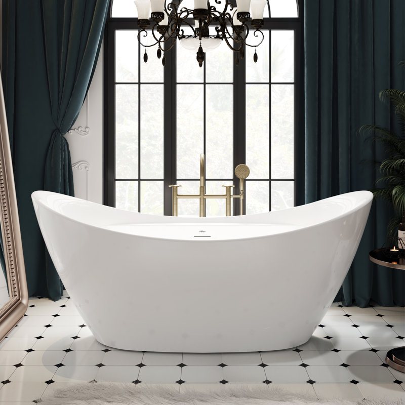 FerdY Boracay 67" Acrylic Freestanding Bathtub, With Brushed Nickel Drain