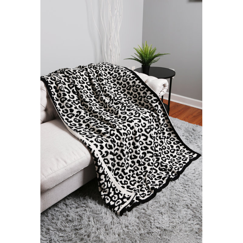 Leopard Pattern Luxury Soft Throw Blanket, Black/White