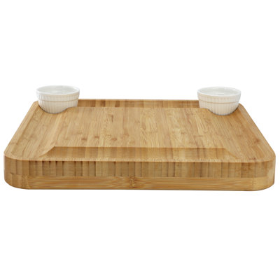  Bamboo Charcuterie Cheese Board Set with Ramekins and Slide Out Cutlery Drawer