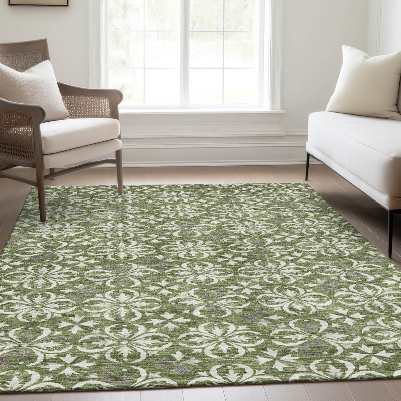 Tapis vert Prisco lavable à la machine de qualité supérieure, Rectangle 10 pi x 14 pi