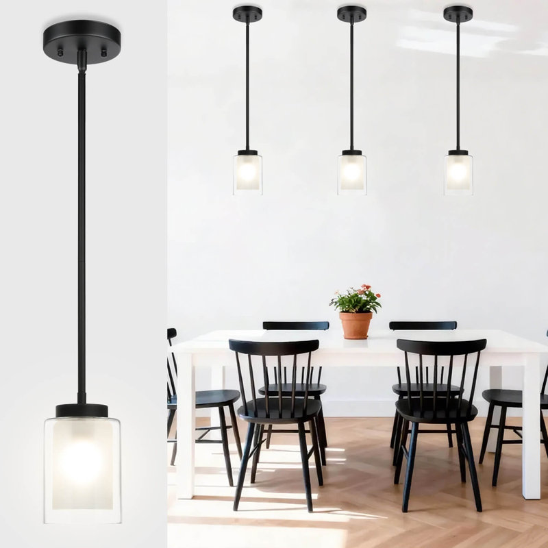 Luminaire suspendu moderne réglable noir avec verre pour la salle à manger du bar de cuisine