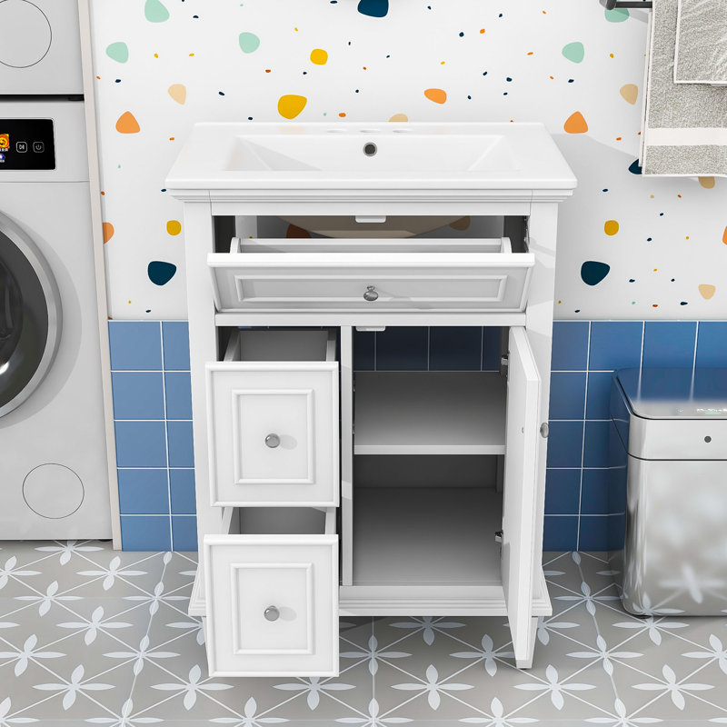 Meuble-lavabo peu encombrant avec tiroir, lavabo facile à nettoyer, Blanc