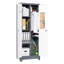 Armoire de rangement grise en métal avec portes verrouillables, tablettes, tringle de suspension et crochets en S pour le rangement des outils de garage dans le sous-sol