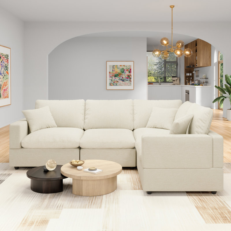 4-Seater Sectional Sofa Comfy Cloud Couch for Living Room, Modern Upholstered Modular Sectional Sofa Convertible Deep Seat Sofa, Removable & Washable Cushion Covers