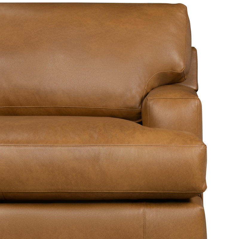 Cleo 84" Genuine Leather Queen Sleeper Sofa, Steamboat Caramel Genuine Leather