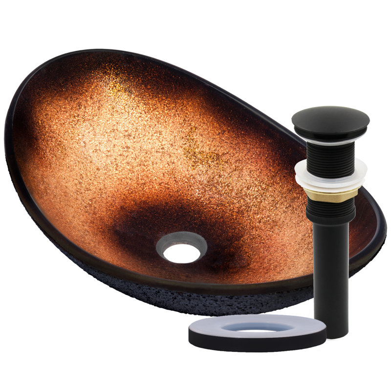 Novatto 14.5'' Copper/Black Glass Oval Bathroom Sink, Matte Black