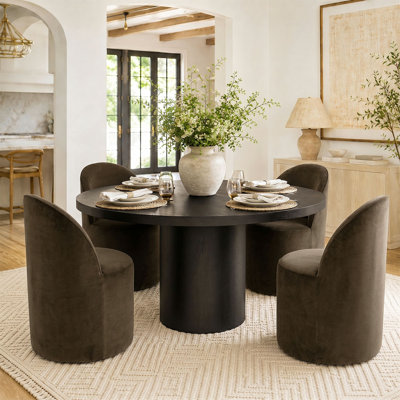 Chaise de salle à manger rembourrée en velours entièrement roulée avec roulettes cachées (ensemble de 4)