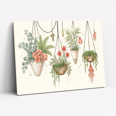 Ensemble de 1 tableau sur toile représentant des plantes suspendues