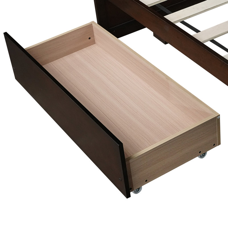 Lit simple avec 2 tiroirs, lit en bois d'hévéa massif, Espresso