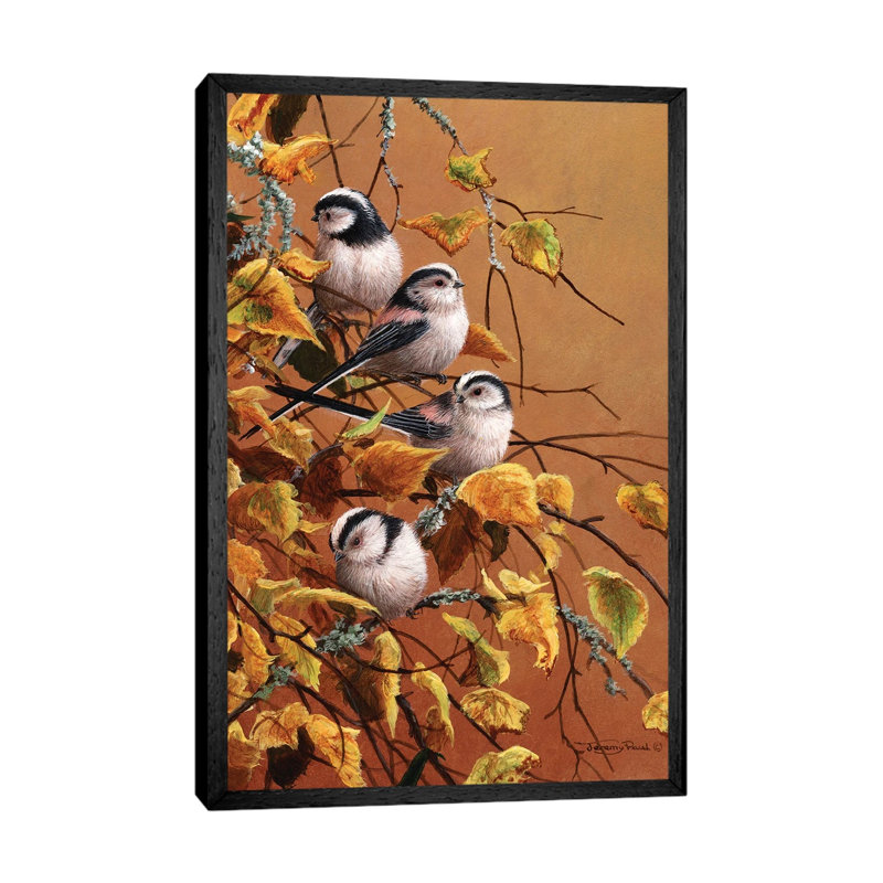 Family Group - Long Tailed Tits by Jeremy Paul - Painting on Canvas, Black Framed, 66.04cm H x 45.72cm W x 3.81cm D