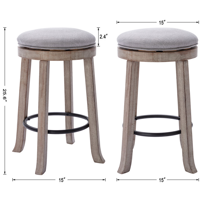 Sefedin 25.6" Swivel Upholstered Seat Solid Wood Counter Stool with Metal Footrest, Backless Counter Height Bar Stool, Gray