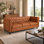 Canapé en cuir de polyuréthane de 81 po, canapé Chesterfield de 81 po avec siège profond et capitonnage à boutons de style Mid-Century de 81 po, brun clair cognac