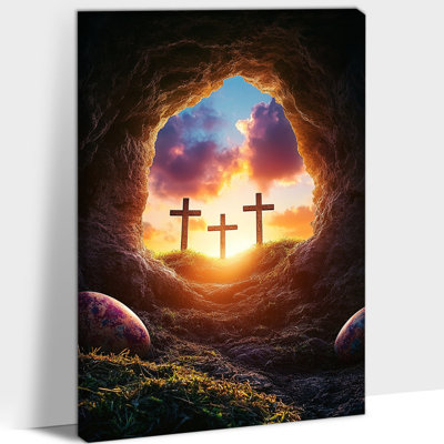 GUTTATY Easter Wall Art, Easter Pictures Wall Decor, Easter Canvas Wall Art Prints for Living Room, Christian Wall Art, Inspirational Spring Pictures of Crosses Framed Ready to Hang 24" × 36"