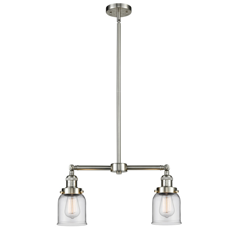 Bell - 2 Light 21" Island Light, 6 Watt Vinage LED Bulb, Brushed Satin Nickel, Clear
