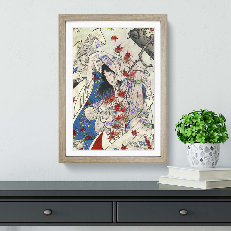 Autumn In Sumiyoshi by Tsukioka Yoshitoshi - Single Picture Frame Painting, Oak Framed, 45cm H x 33cm W x 2cm D