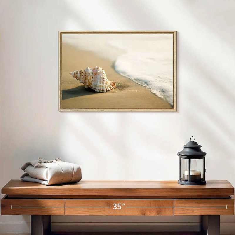 Coquillage sur la plage, 19 po x 13 po, Cadre flottant en bois naturel
