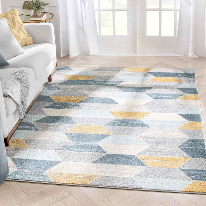 Mystic Maddox Blue/Grey/Yellow Modern Geometric Rug, Rectangle 120 x 160cm