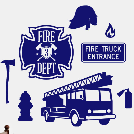 Décalcomanie murale pour pompiers, Bleu marine