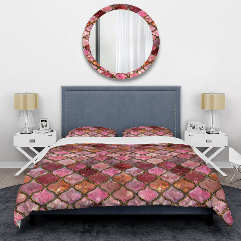 Ensemble de housse de couette moderne rose doré Glamour Glitter I, Housse de couette très grand et 2 très grandes t