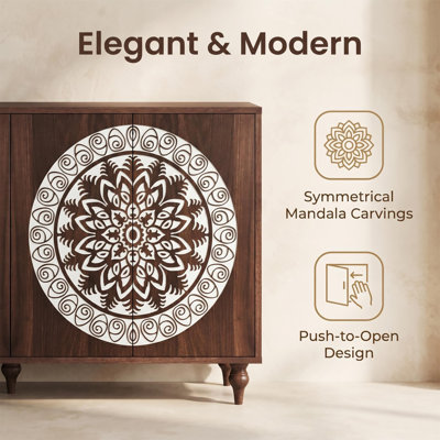 Buffet 60 "en grain de chêne sculpté Mandala Vintage
