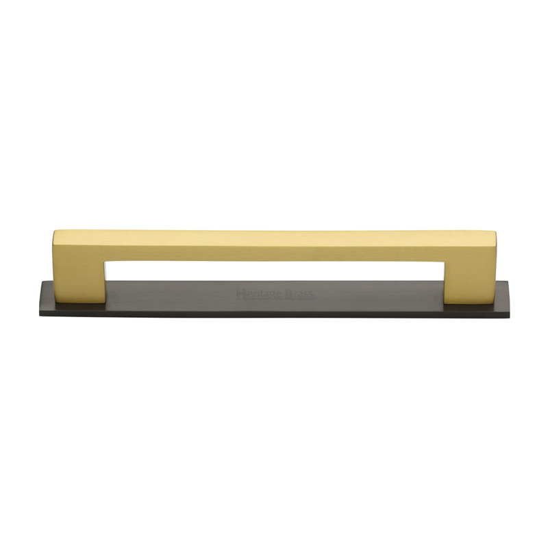 Heritage Brass Heritage Cabinet Pull Metro Design with Plate, Matt Bronze/Satin Brass, 16cm