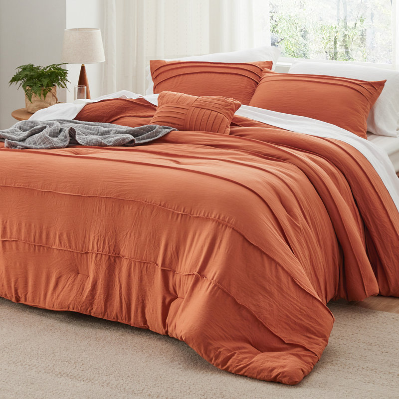 Bedsure Boho Comforter Set - Pinch Pleat Design for All Seasons, Soft Bedding Kit, Twin Comforter + 1 Standard Pillowcase