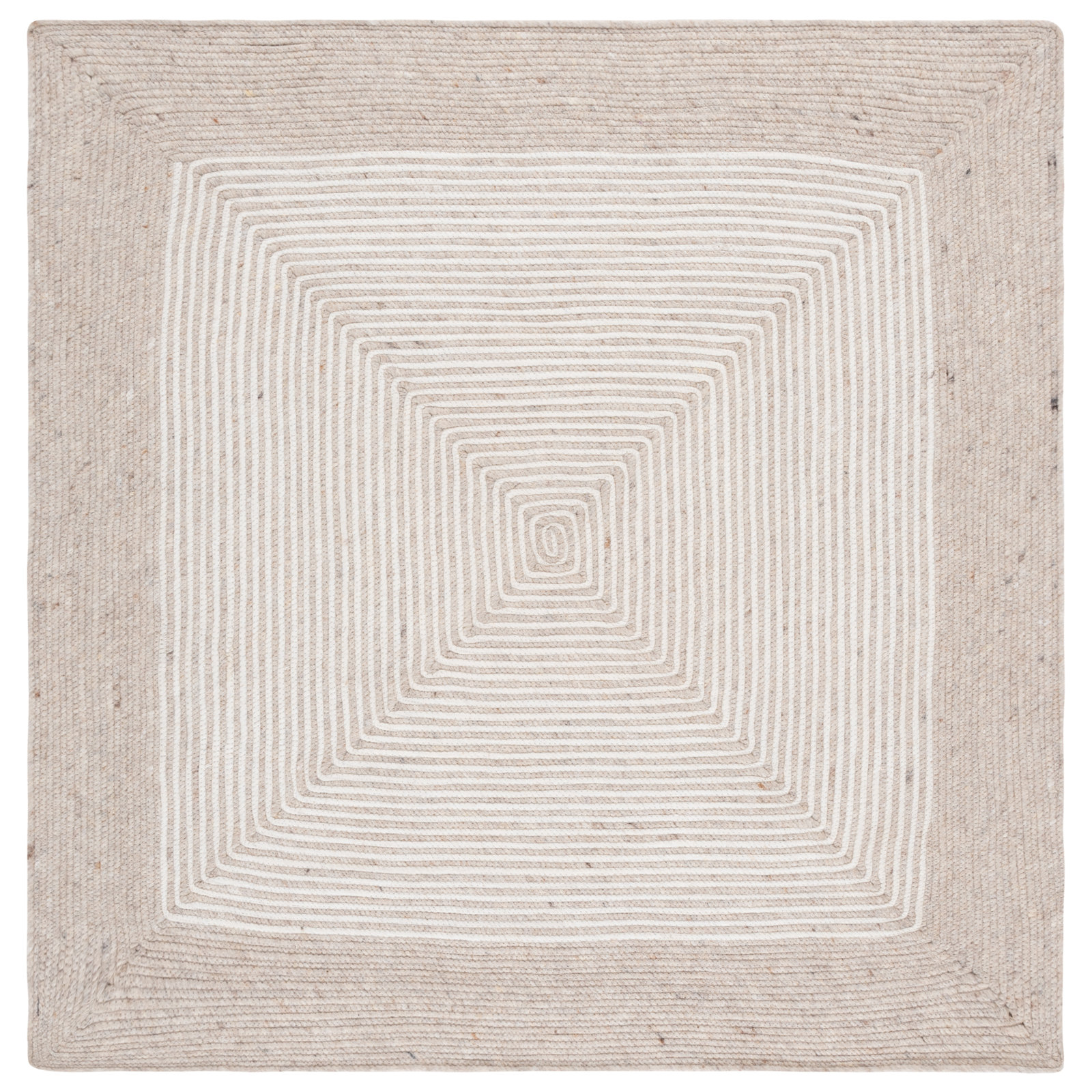 Aria Beige Ivory Hand-Woven Geometric Wool Rug, Square 4'