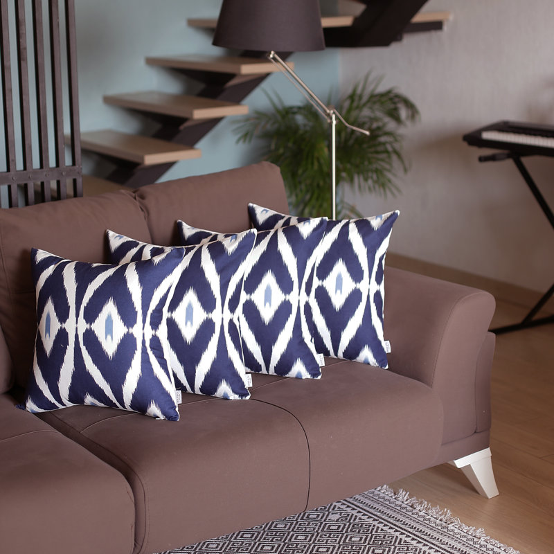 Navy Blue and White Ikat Euro Polyester Pillow Covers Set