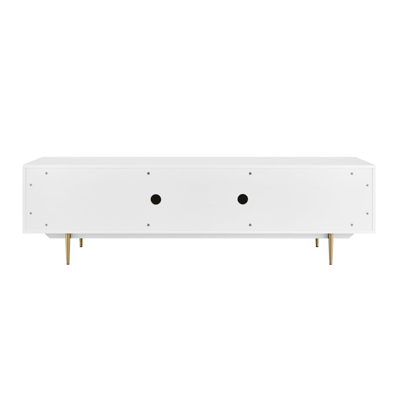 White Modern Media Console with Gold Legs and Cabinet