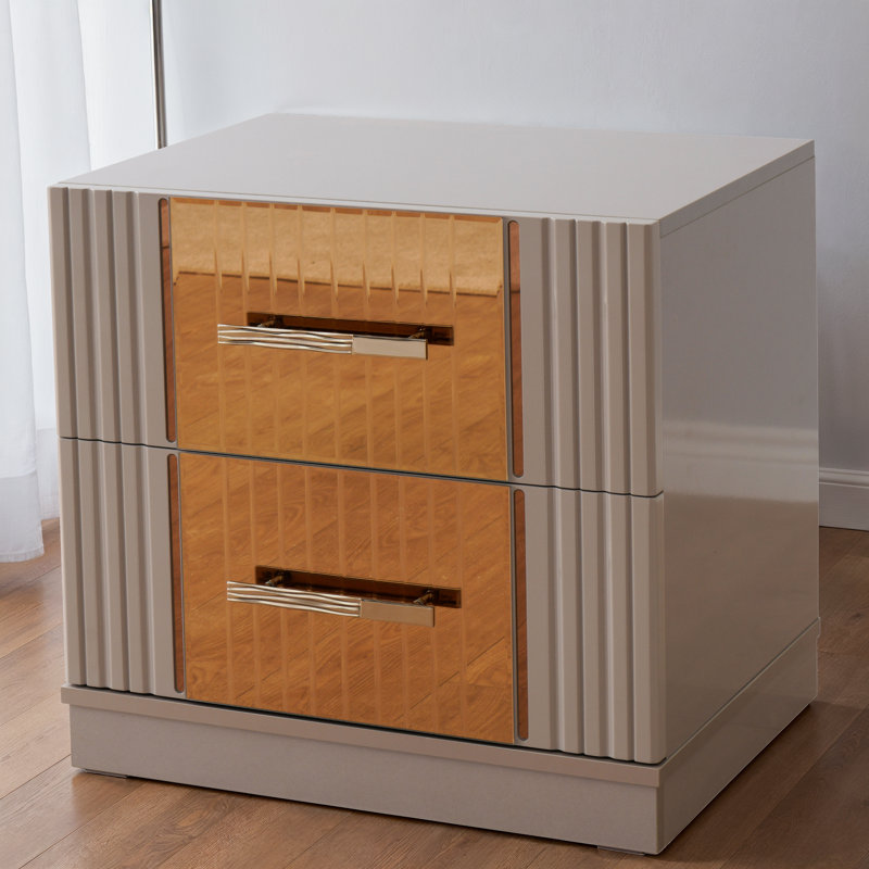 Frum Signature Nightstand in Riversand with Golden Accent