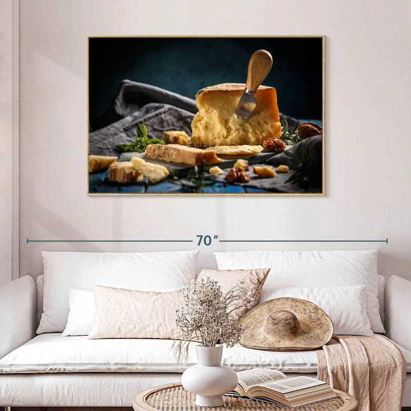 Chunks Of Parmesan, Floating Frame Natural Wood, 46" X 31"