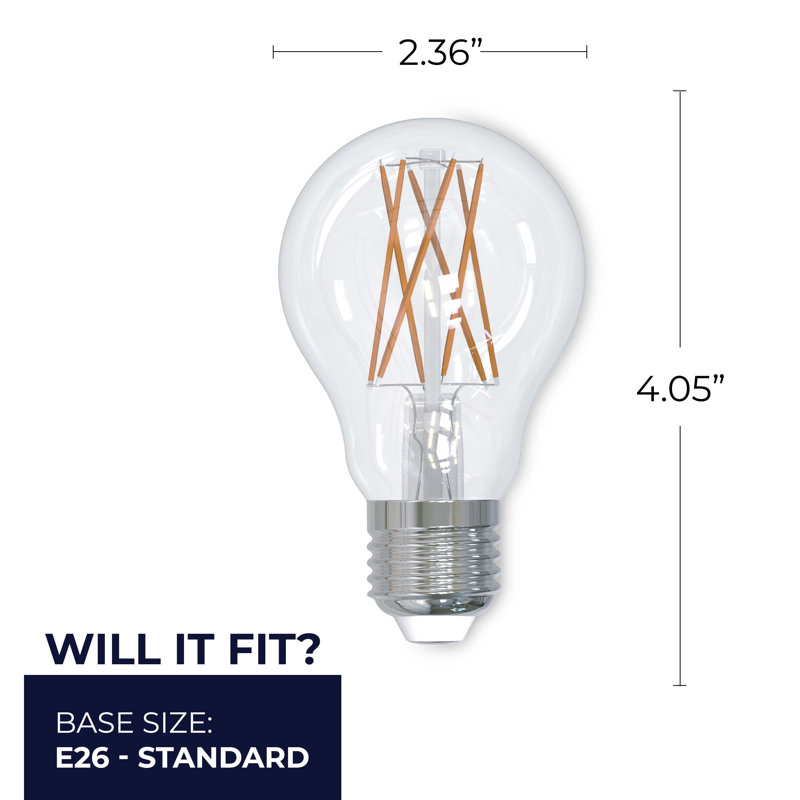 Ampoule DEL à filament transparent A19 de 8,5 watts à intensité variable moyenne (E26), 3000