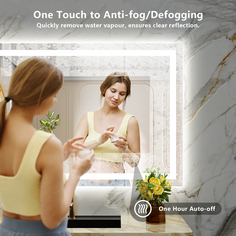 Akilan Frameless LED Vanity Mirror with Front-lit and Back-lit, Memory Function, 3 Color Temperatures & Dimmable Light, Anti-fog Tempered Glass ETL Mirror