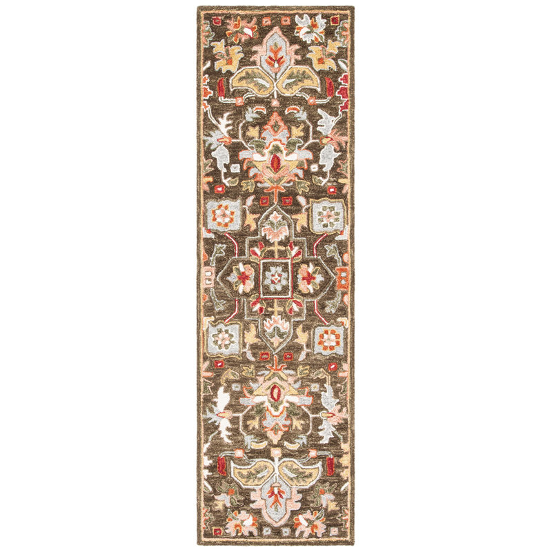Tapis oriental brun en laine / coton touffeté à la main Felsenthal, Tapis de couloir 2 pi 3 po x 8 pi