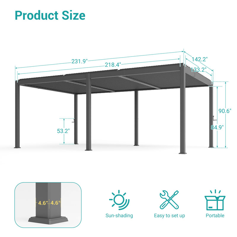 Outdoor Patio Adjustable Aluminum Pergola with Louvers, Rust-Free and Modern Design, 12 ft × 20 ft