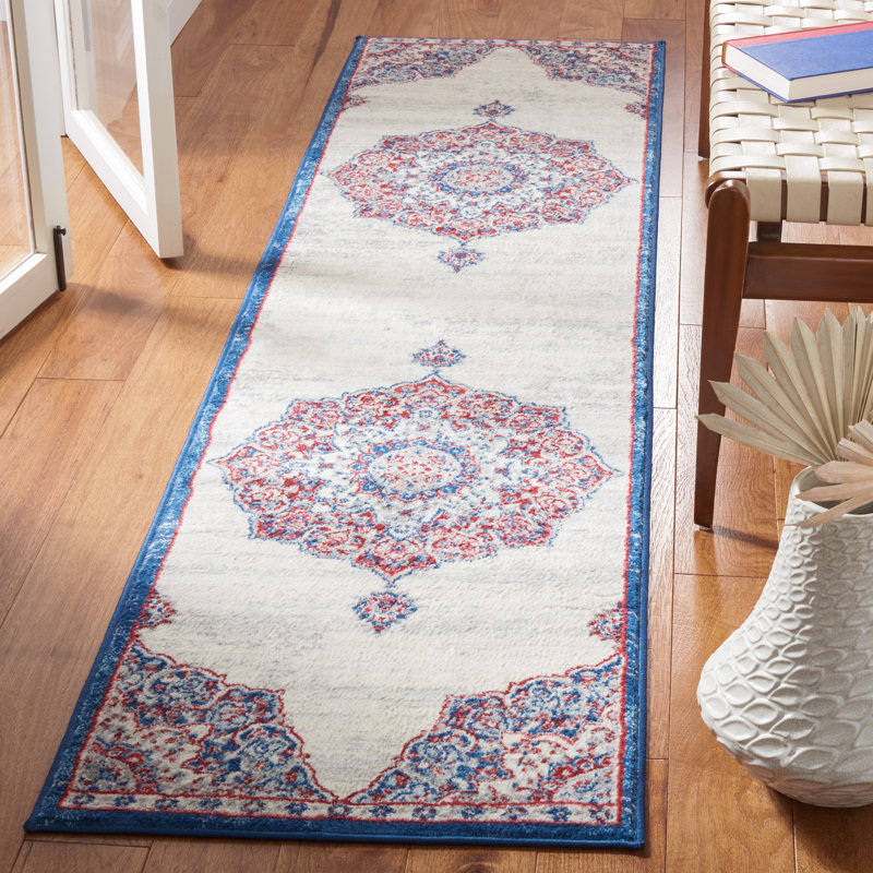 Tapis Arvillia en ivoire / rouge, Tapis de couloir 2 pi x 8 pi
