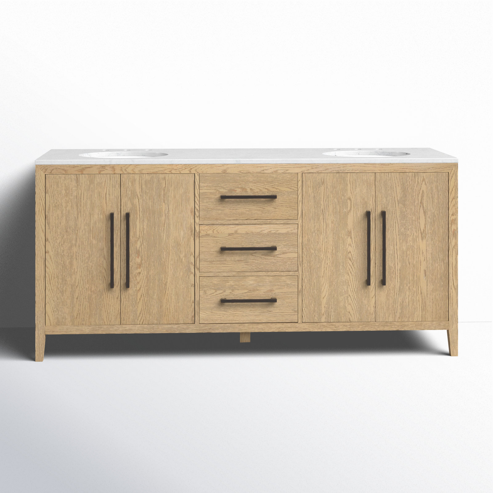 Alsup 60" Carrara Marble Double Bathroom Vanity, Wire Brushed Dark Oak, 72"